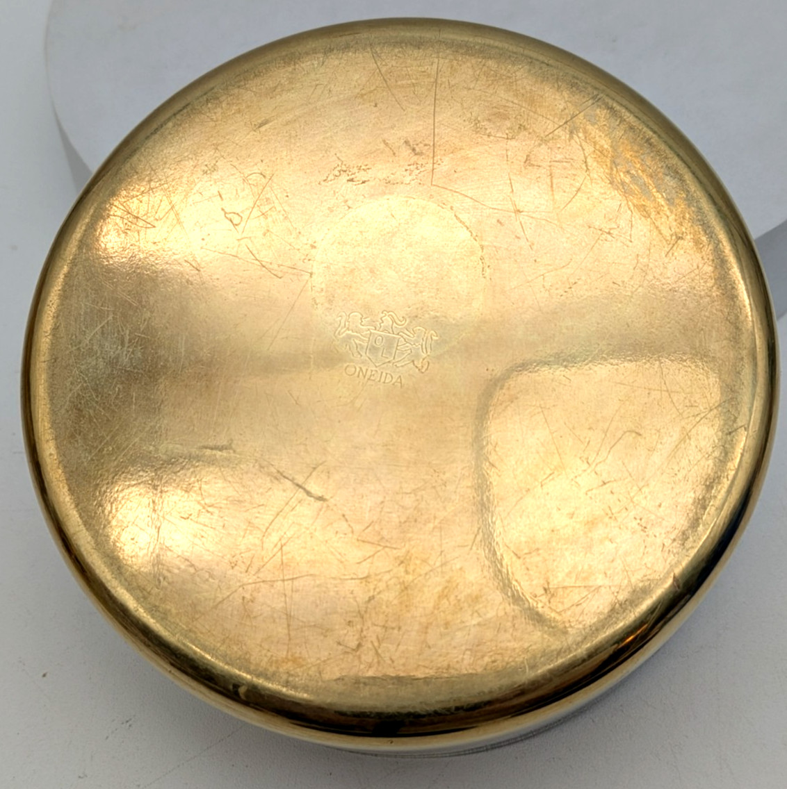 Oneida Brass Trinket Box Black Enamel Lid Birds