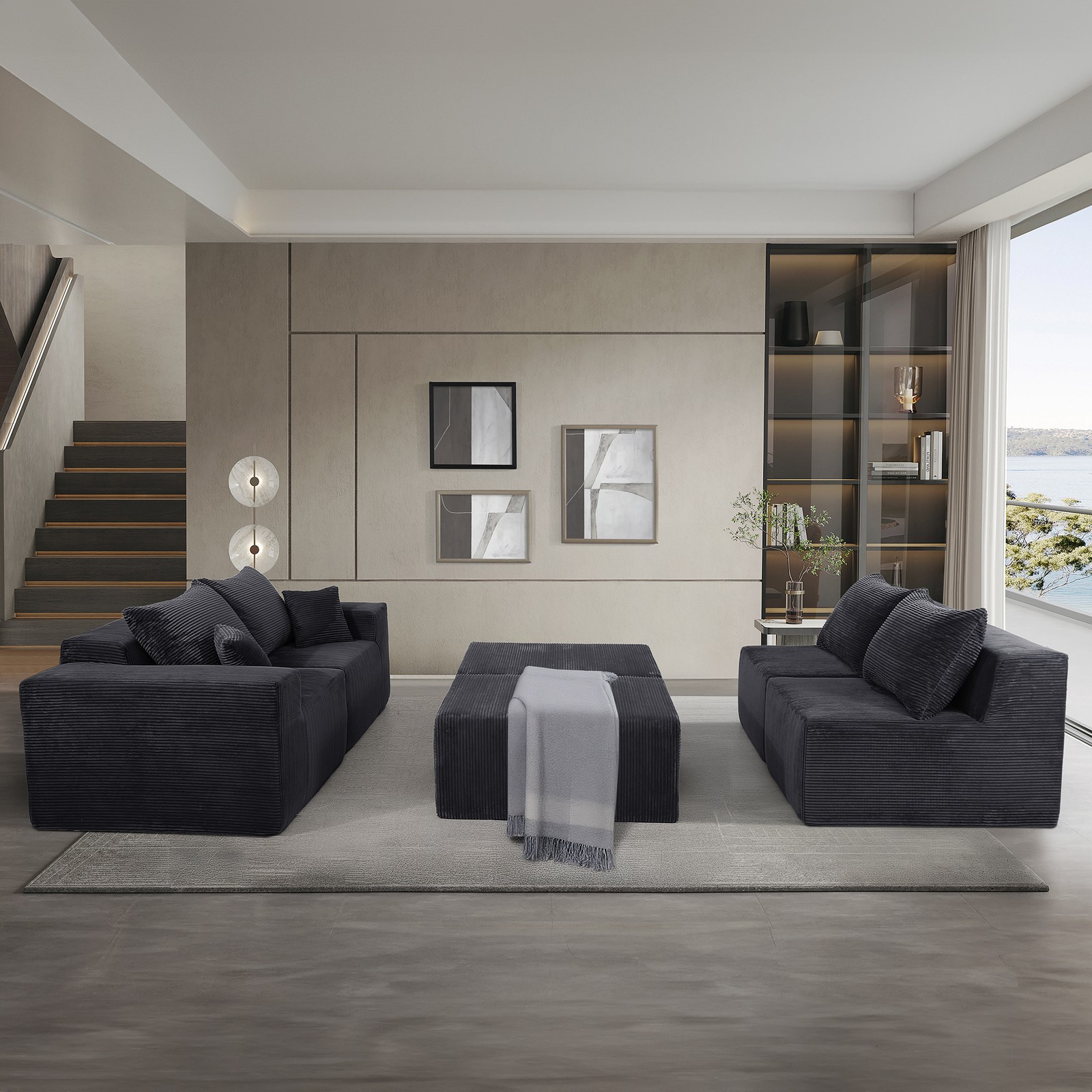 (Old SKU:W3163S00040)6-Piece Modular U-Shaped Sectional Sofa in Black, Convertib
