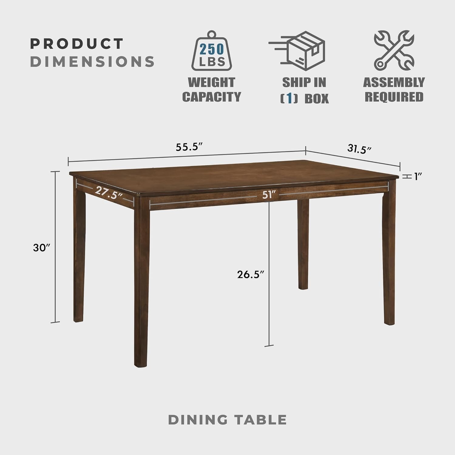 55.5" Dining Table 4 Modern Rectangular Dining Room Table Wood Dining Table