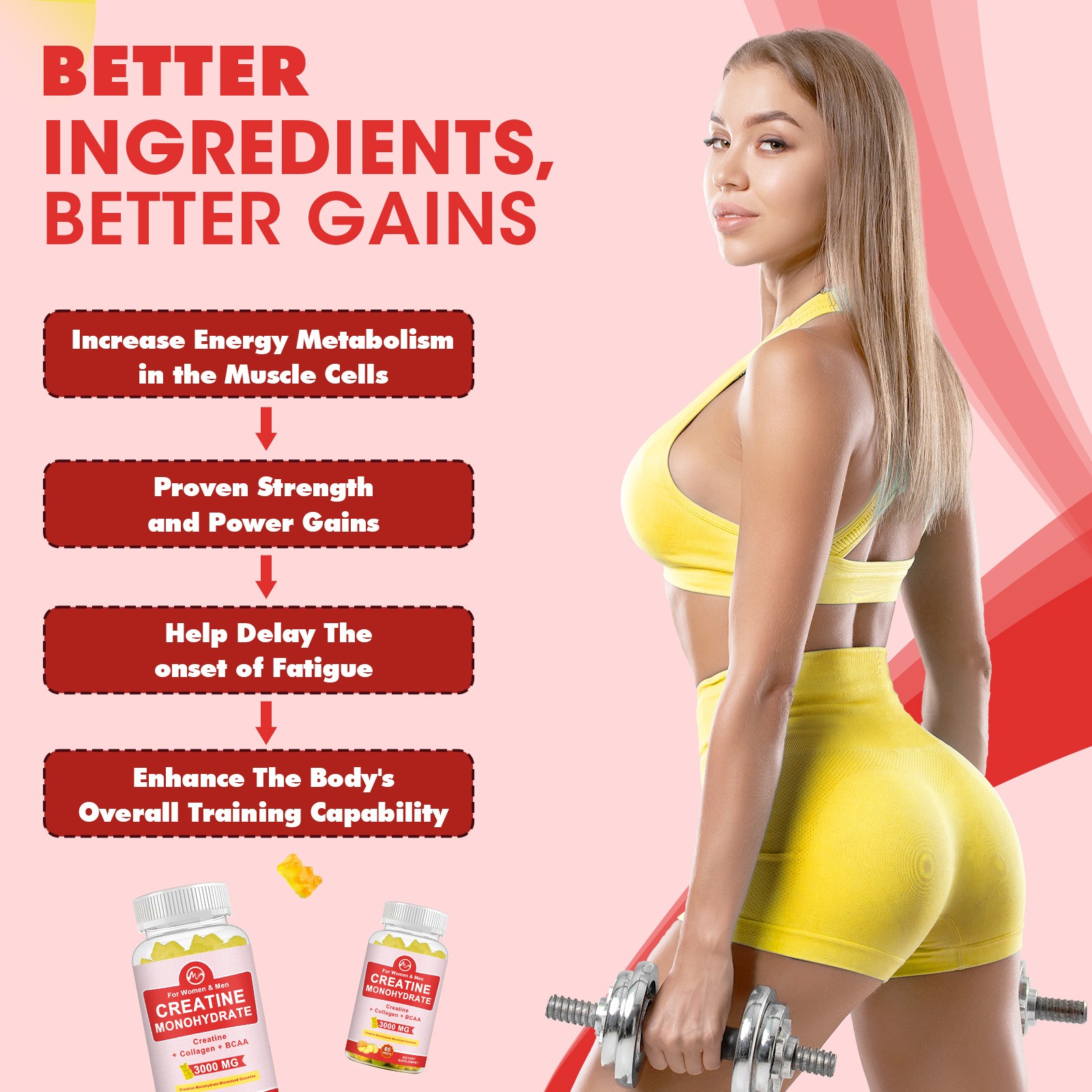 Creatine Monohydrate Gummies Increase Strength Muscle Gain 60ct