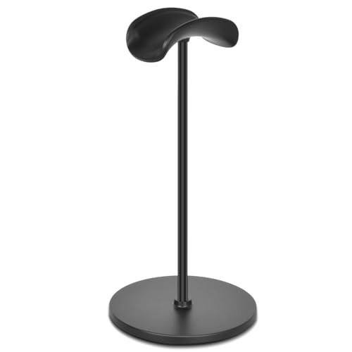 Headphone Stand, Curved Headset Stand with Aluminum Rod ABS Solid Base Black