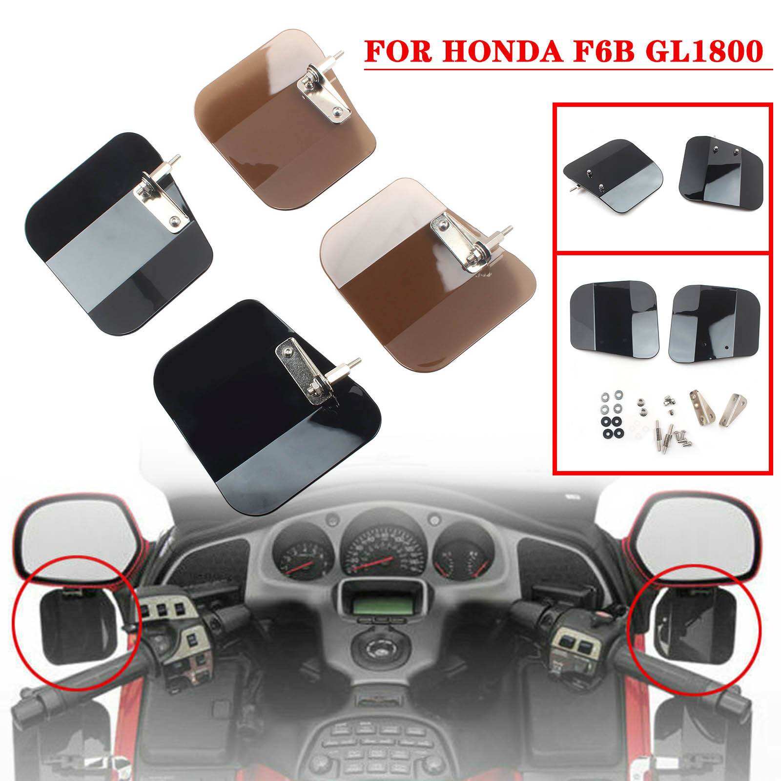 2 x Air Wing Deflector Windshield Mirror Mount For Honda GL1800 01-16 F6B 13-16