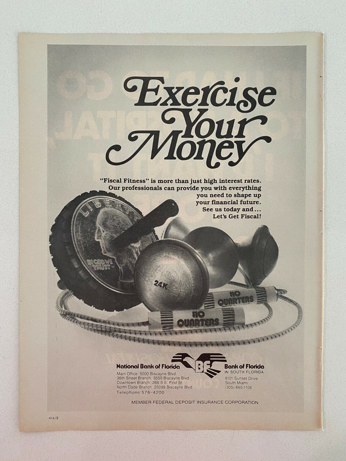 National Bank Of Florida Vintage 1980's Print Ad