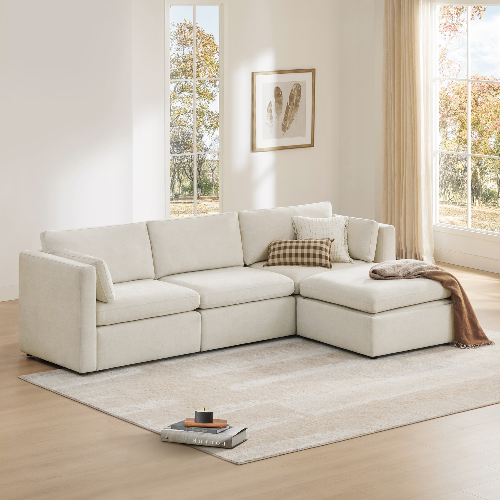 CHITA 112" 4-PC L-Shaped, Oversized Comfy Modular Sectional w/ Storage Ottoman