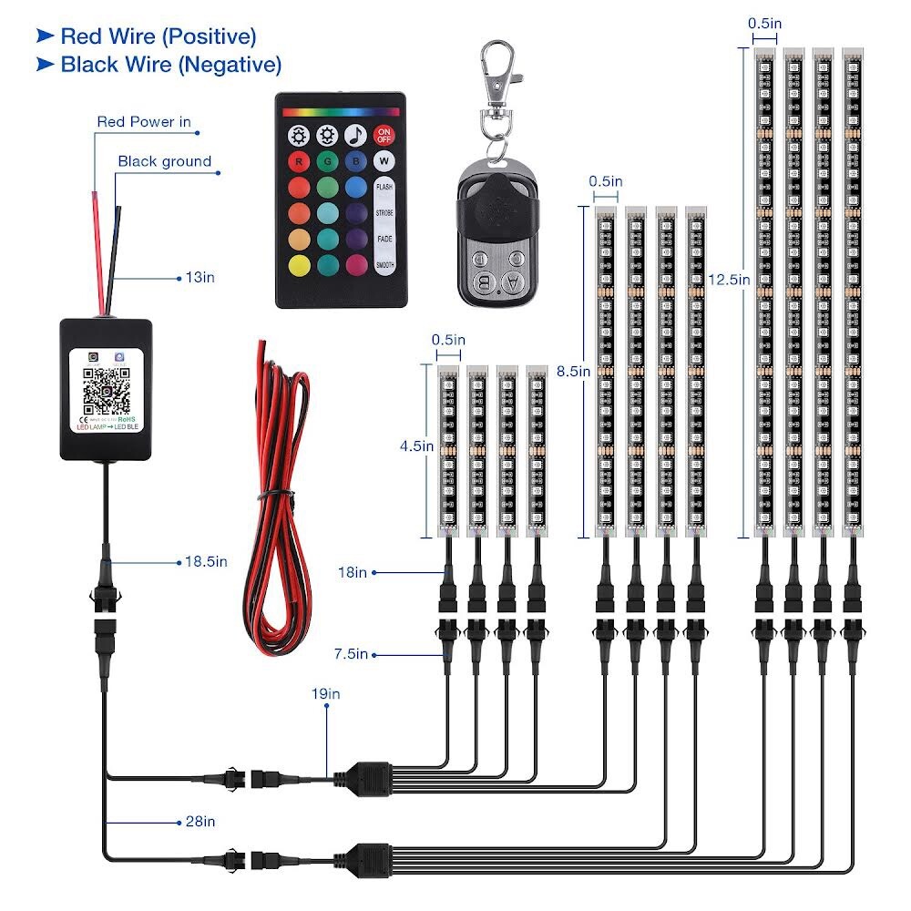 AMBOTHER 12 PCS Motorcycle LED Light, Bluetooth App Cotrol, Waterproof