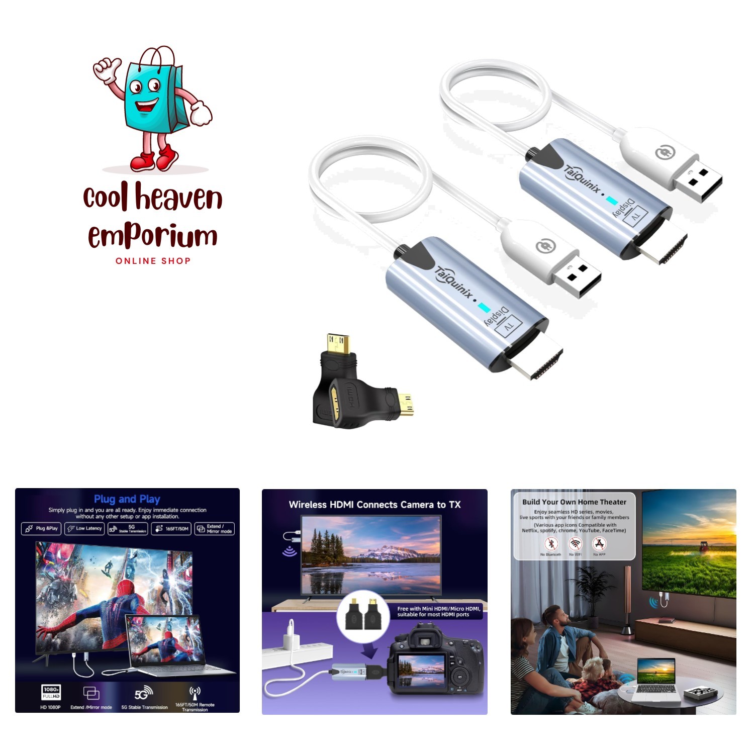 Portable 4K HDMI Transmitter & Receiver - 165FT Range, Dual-Band Connectivity