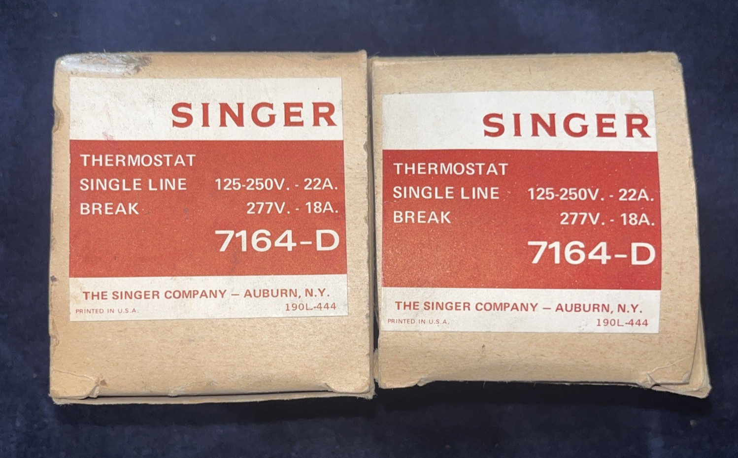 Lot of 2 Vintage Singer 7164-D Single Line Break Thermostat 125-250V 22A NOS