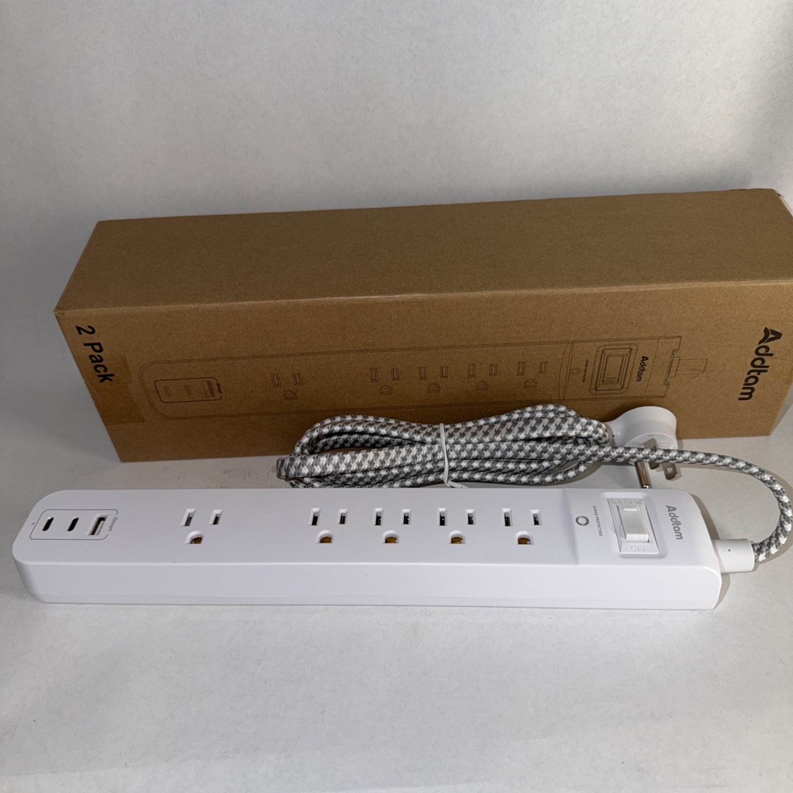 Addtam 2 Pack Surge Protected - Black, Open Box (A1)
