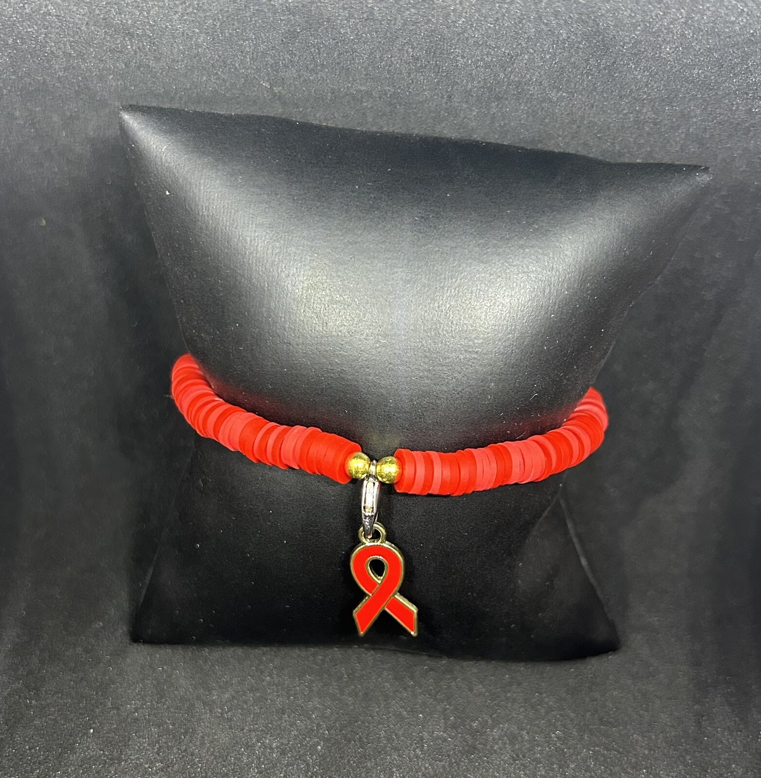 Red Ribbon (Awareness) Heishi Charm Bracelet