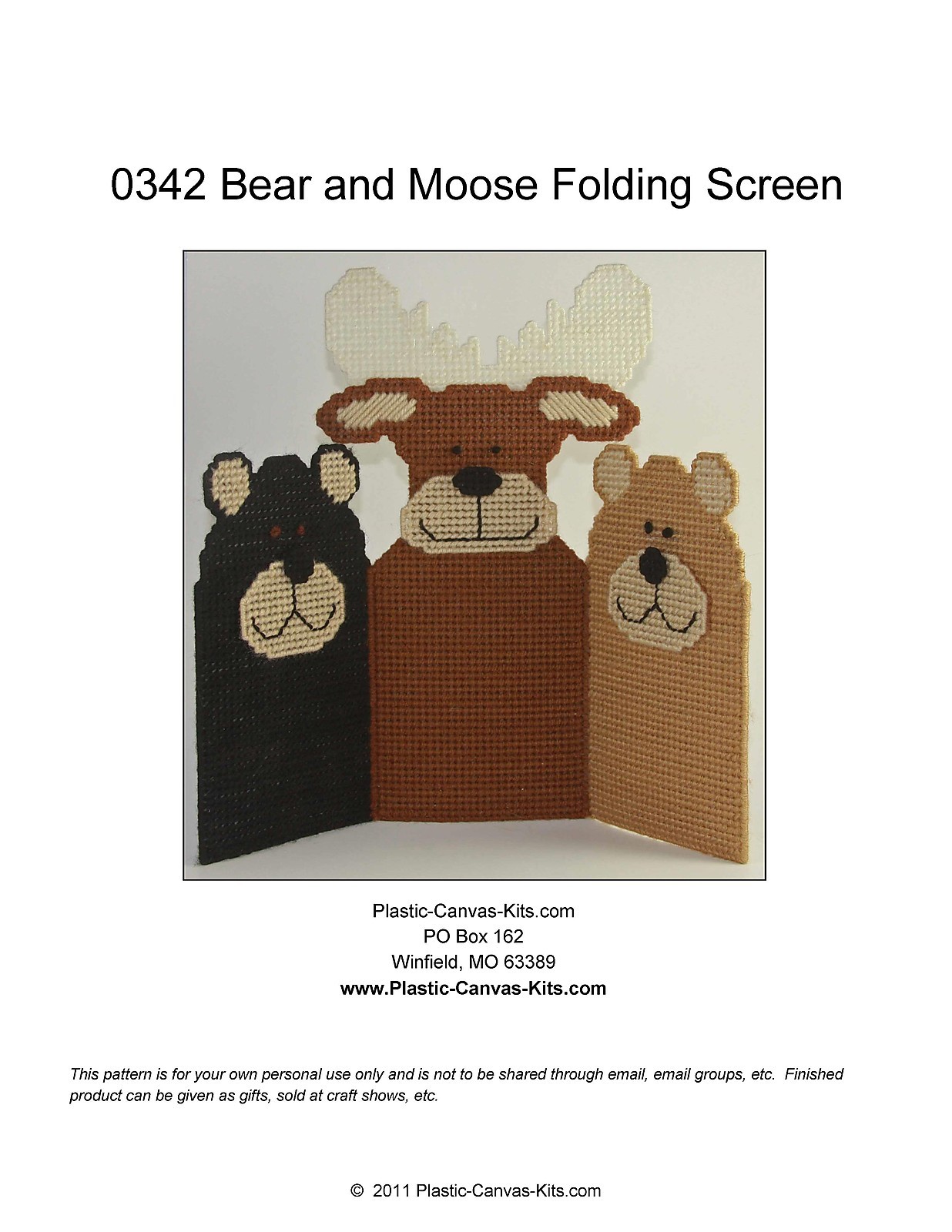 Bears and Moose Folding Screen- Plastic Canvas Pattern or Kit