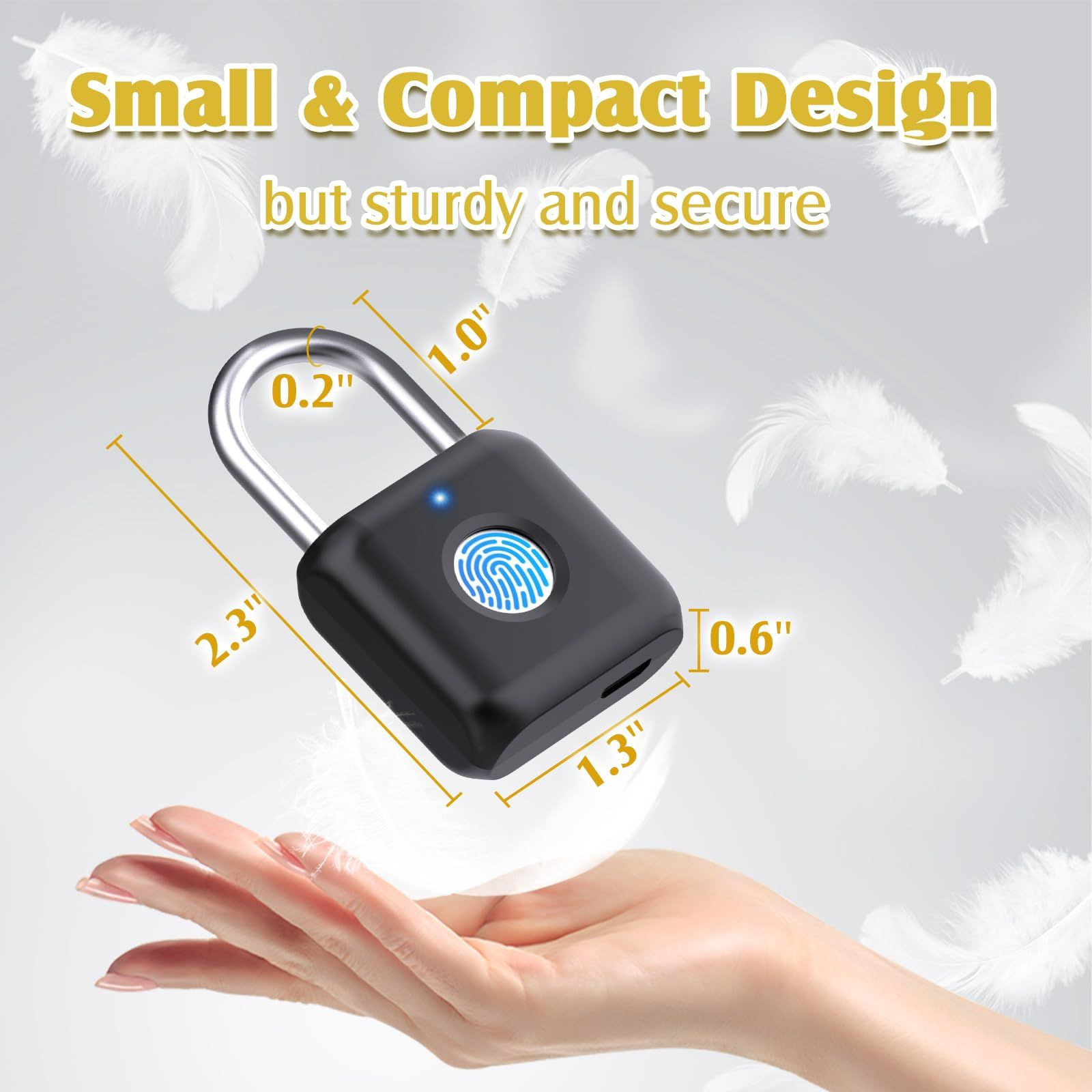 Fingerprint Padlock, Pothunder Smart Locker Lock, Small, Onyx Black