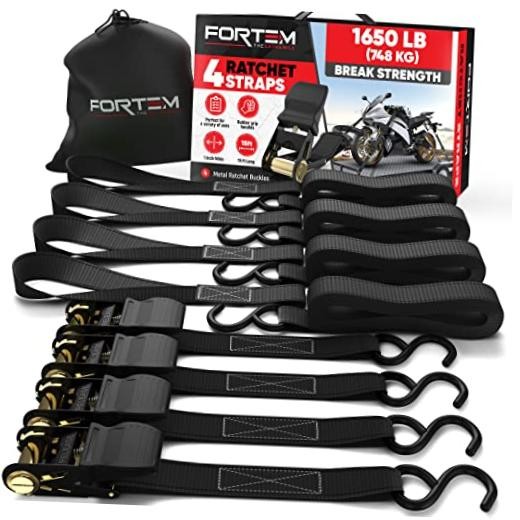 Tie Down Strap Set 1650lb - 4 Pack 15ft x Black - Tie Down Straps