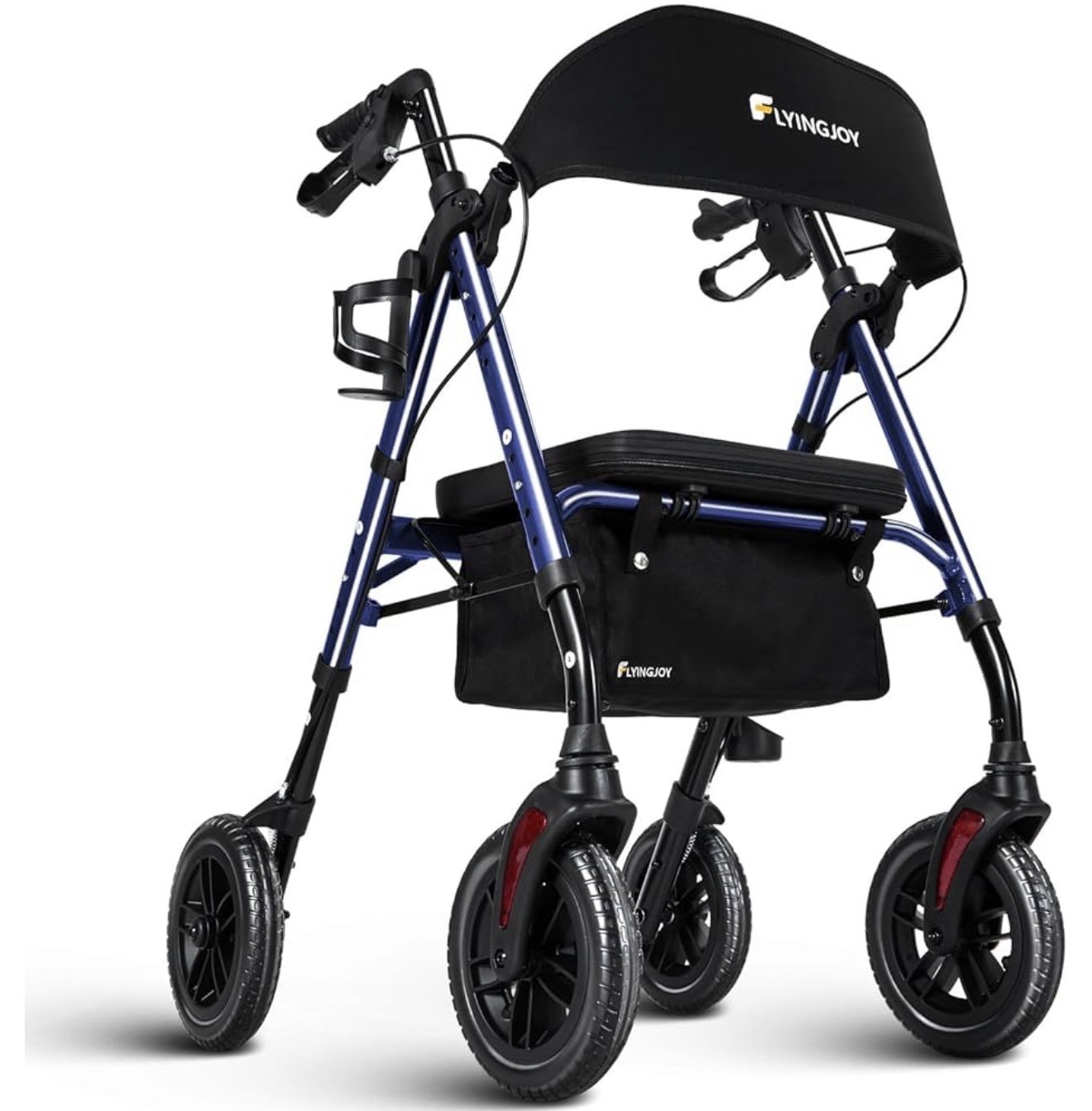 Flyingjoy 2-in-1 Rollator Walker Transport Chair Lightweight Folding Walker Red