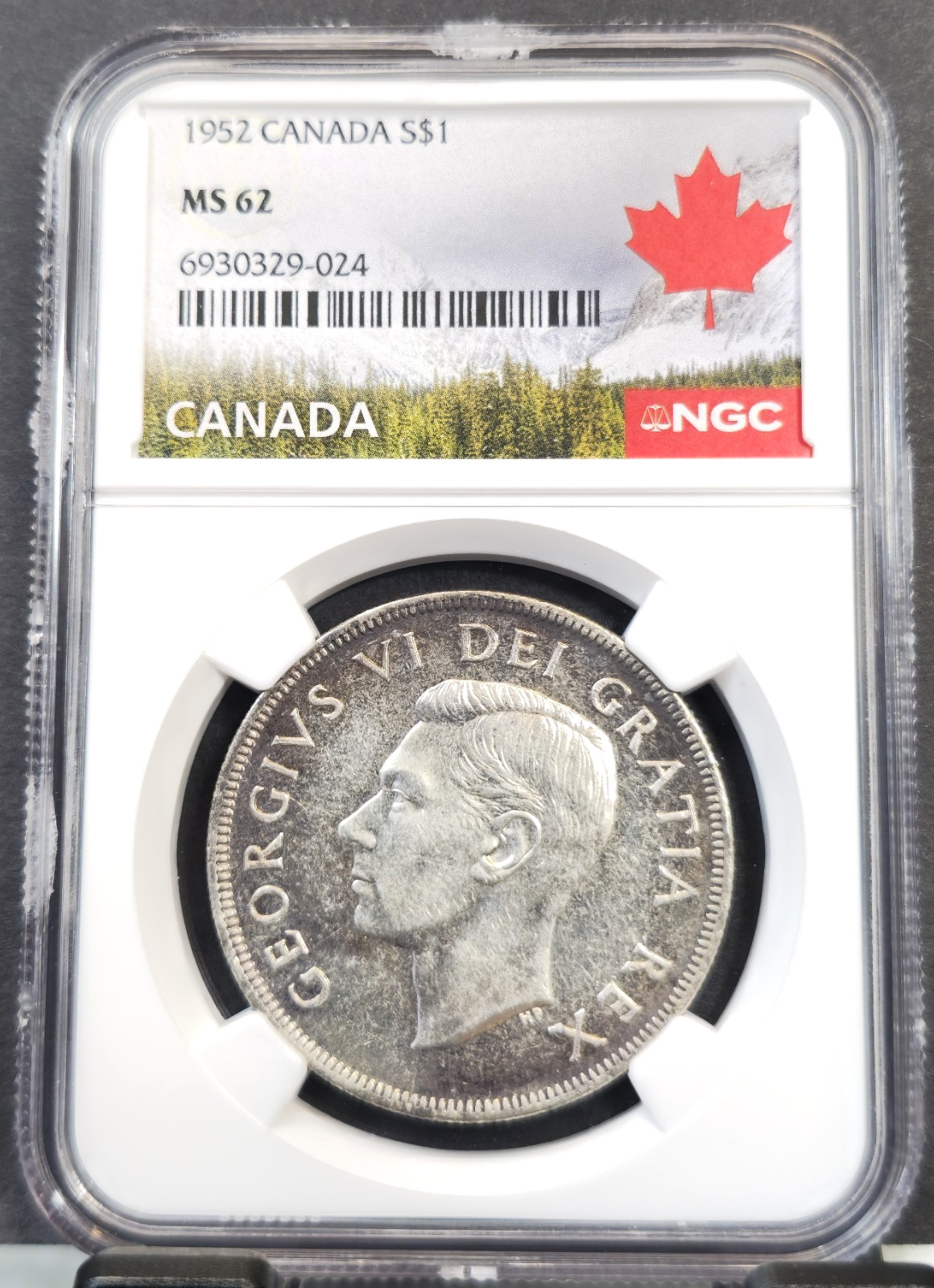 1952 CANADA SILVER 1 DOLLAR $1 GEORGE VI WITH WATER LINES NGC MS 62 RARE BEAUTY