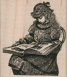 Girl Reading Book 2 1/4 x 2 1/2" Rubber Stamp