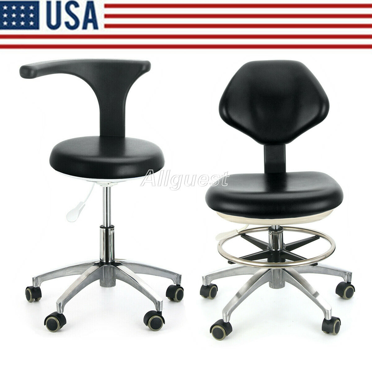 US Dental Doctor Assistant Stool Adjustable Height Mobile Chair PU Leather Black