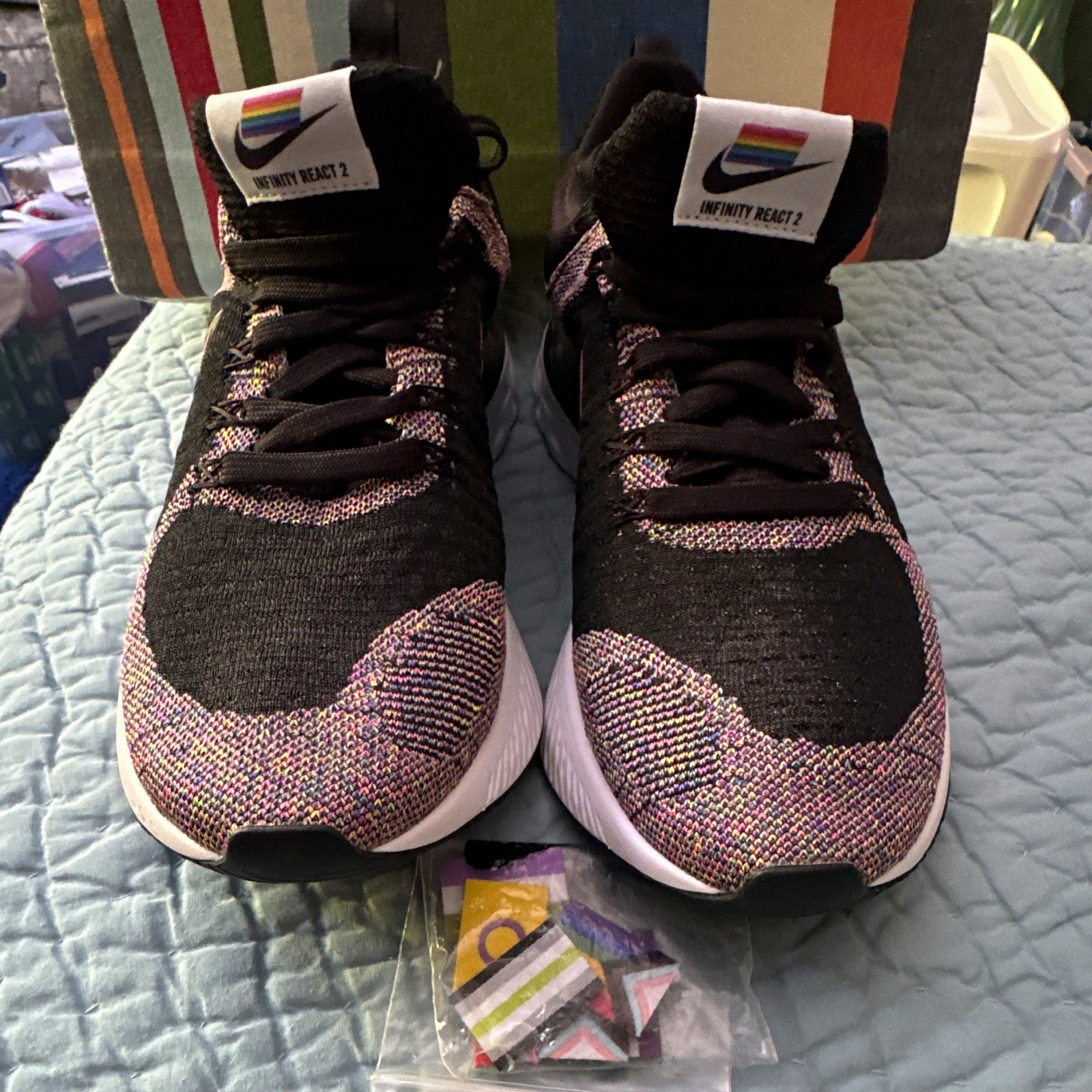 Nike Infinity React 2 Men's Low Top Lace-Up Sneakers Black Purple White Rainbow