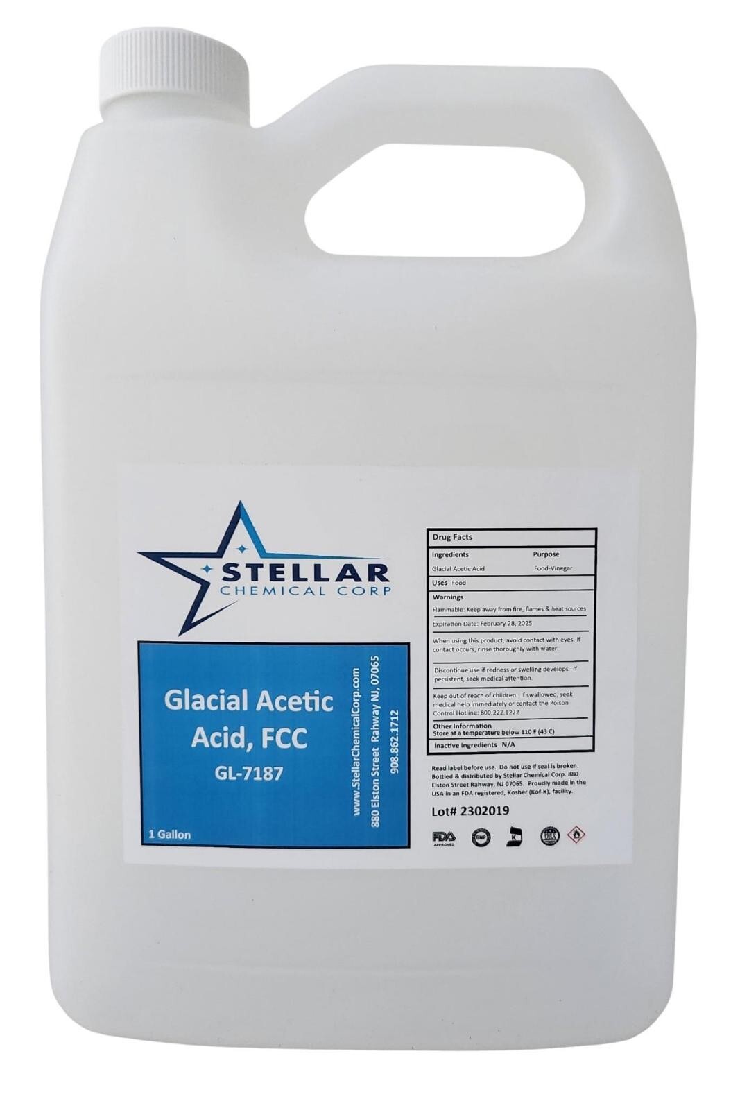 Glacial Acetic Acid 99% Food Grade ~~ Stellar Chemical Corp ~~  2 Gallons
