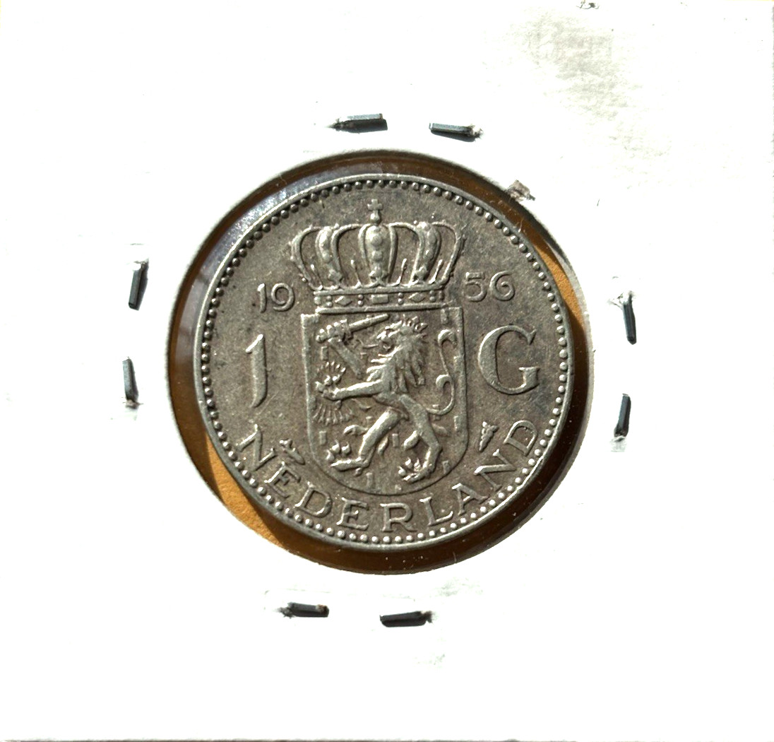 1956 Netherlands 1 Gulden Silver Coin - KM 184 - .1505 oz ASW - Nice Lion Design