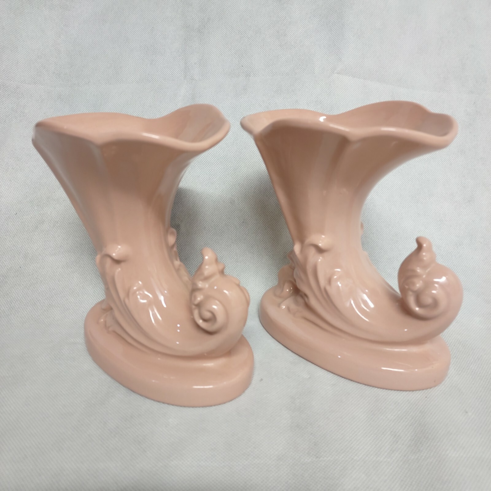 Cornucopia Pottery Vases or Planters Pink 2 Matching 1133 Stamped on Bottom