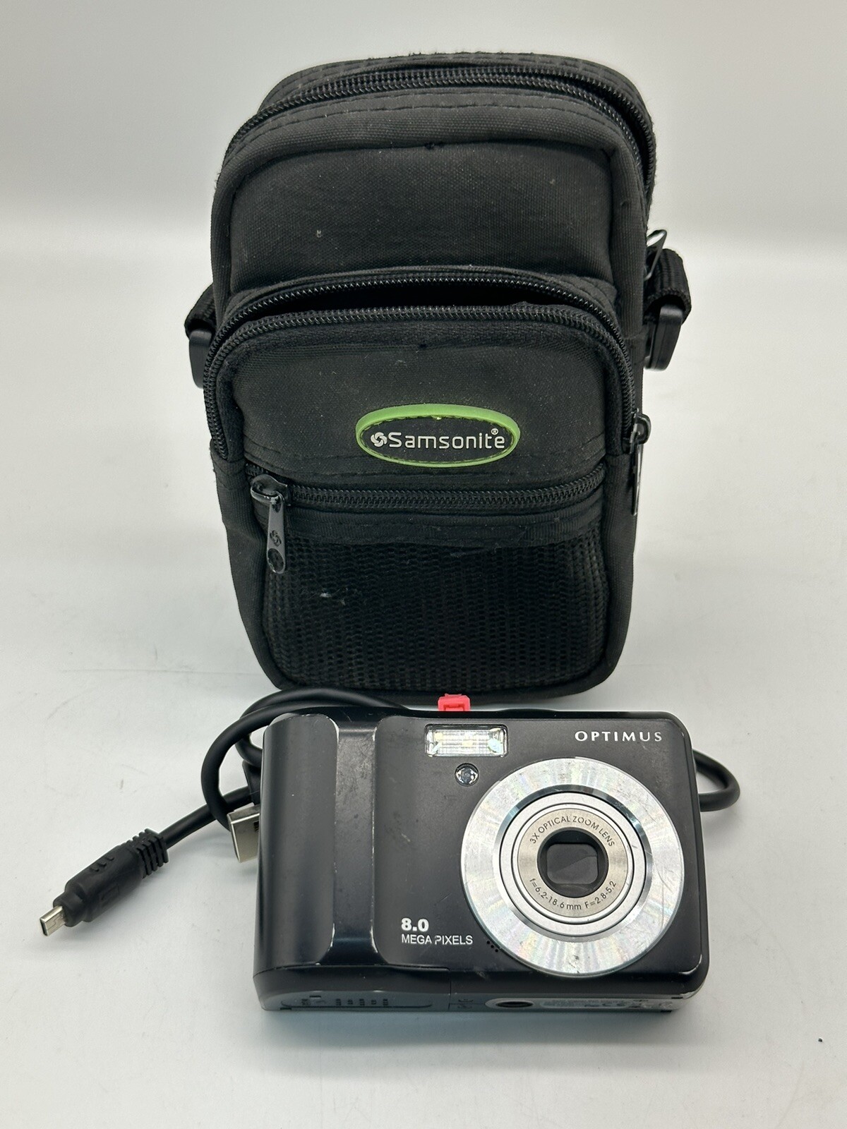 Camera Optimus 8.0 Mega Pixels 3x Optical Zoom Lens Compact & Case Black Tested