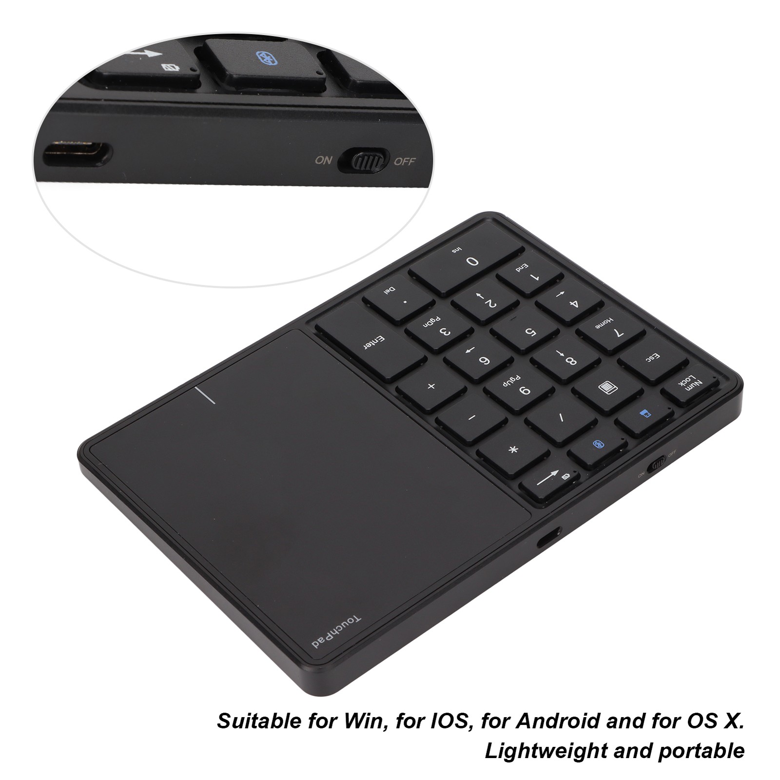 2 In 1 Wireless Number Pad Touchpad Portable BT4.2 For IOS Premium