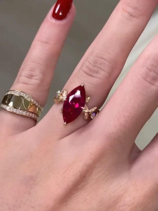 5.00 Ct Natural Ruby & Diamond Engagement Ring Solid 14K Yellow Gold All Size