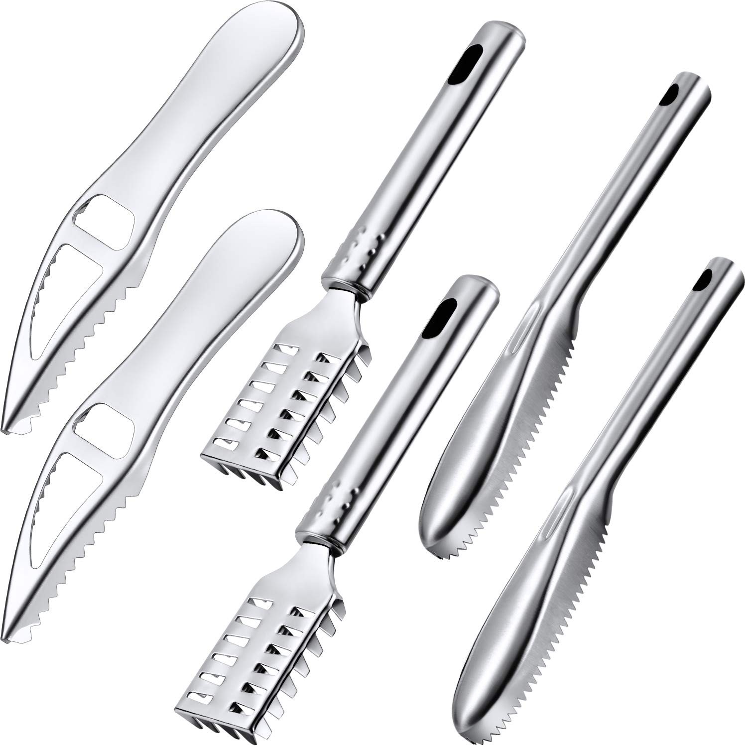 Mudder 6 Pieces Fish Scaler Remover Brush Stainless Steel Sawtooth Scarper...