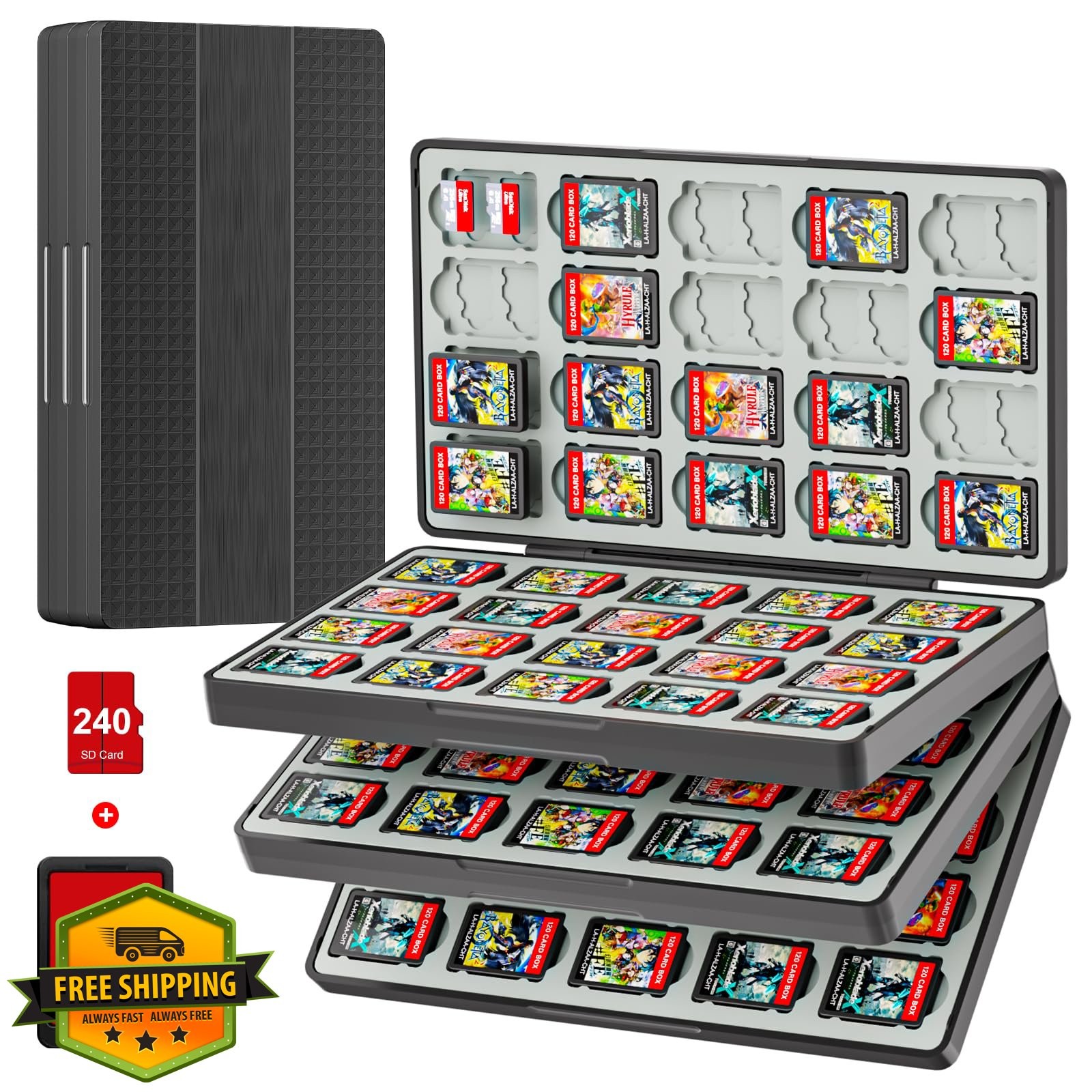 iPLYGAM Switch Game Case 120 Slots Stripes Black