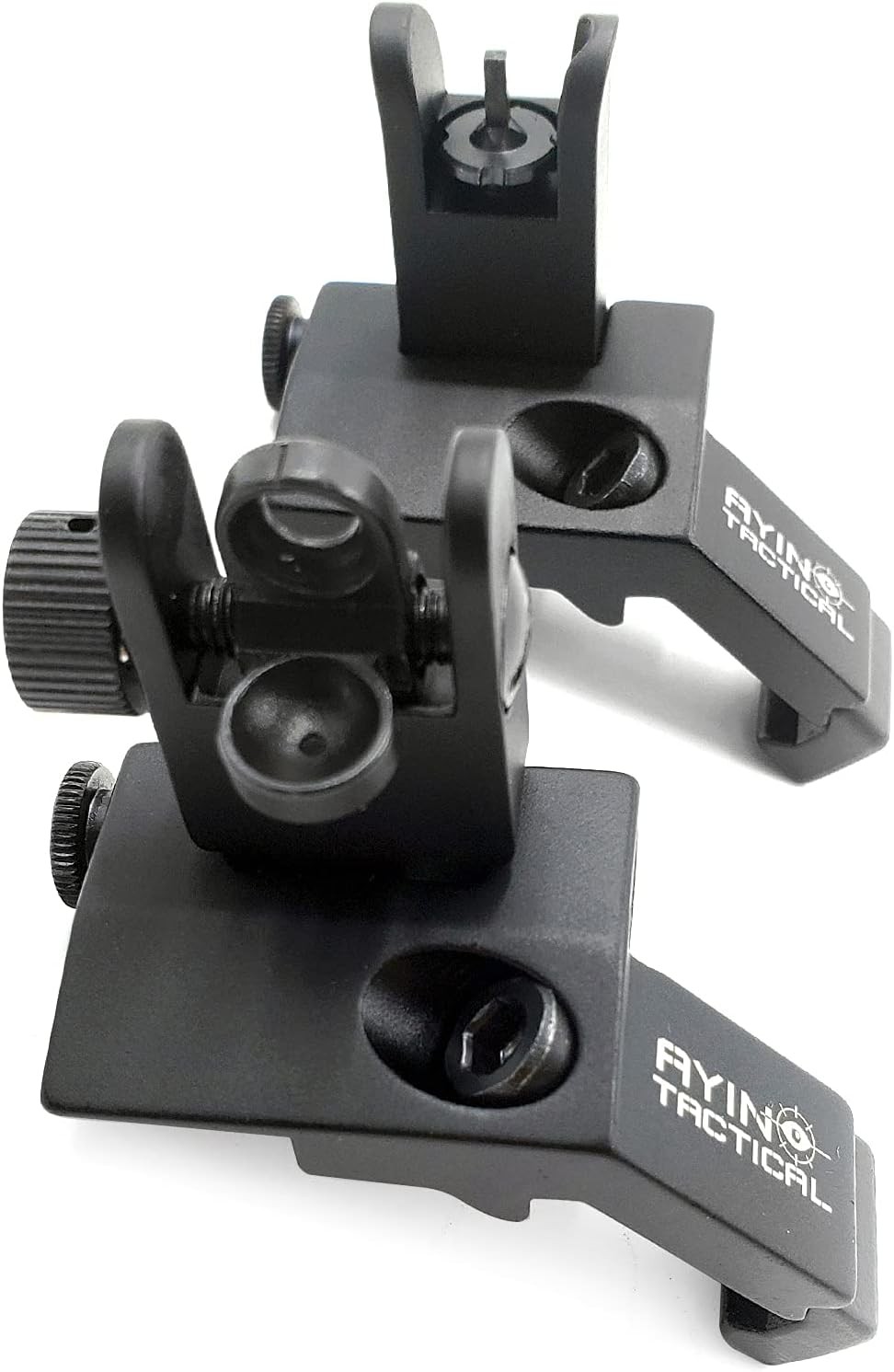 AYIN Tactical Flip Up Iron Sights for Rifle, Rapid Transition Backup Black