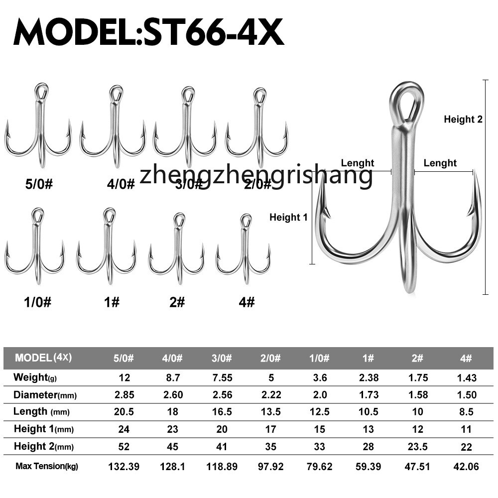 10pcs/Box Fishing Hook Sharp Silver Treble Hook 4# 2# 1# 1/0 2/0 3/0 4/0 5/0