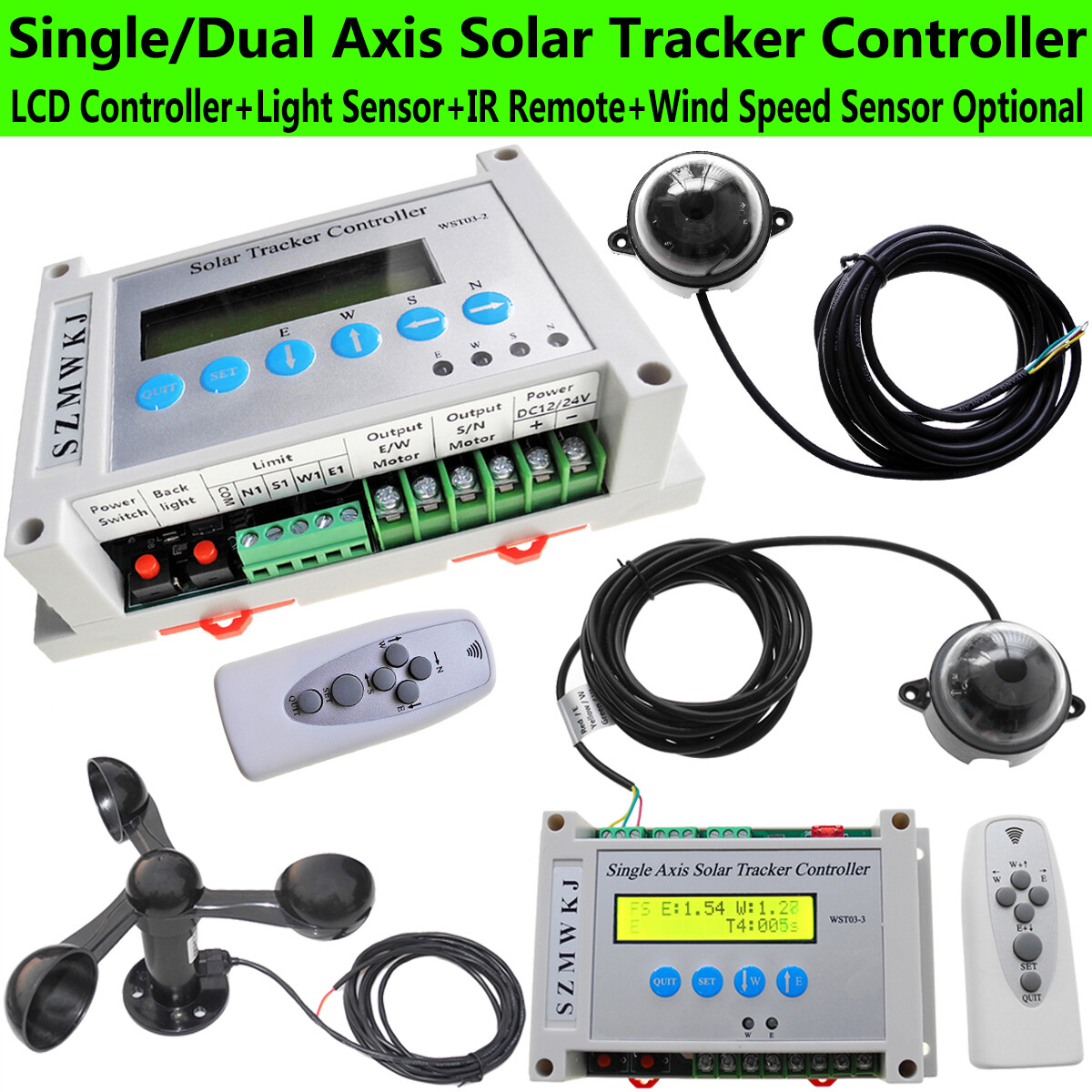 Solar Tracker LCD Controller W/ Wind Sensor DIY Solar Panel Tracking System Kits