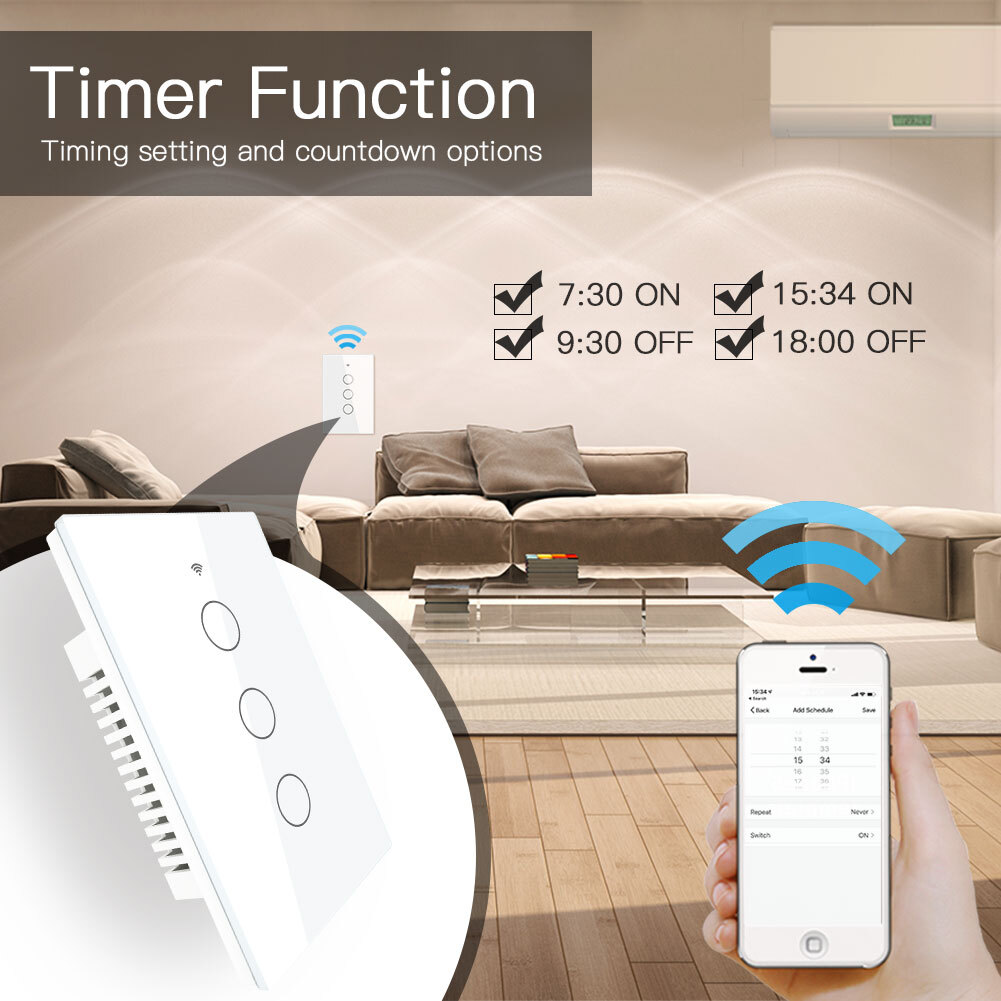 MOES WiFi RF Smart Light Switch Wall Touch Alexa Google Voice Control APP Remote