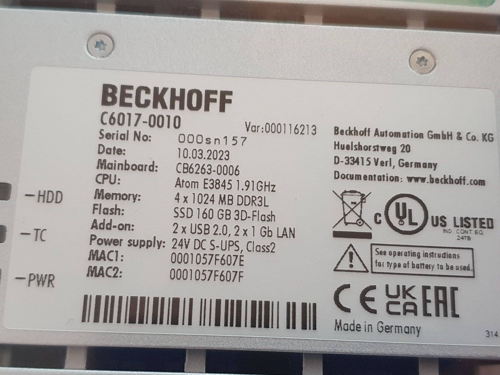 Beckhoff C6017-0010 NEW C60170010