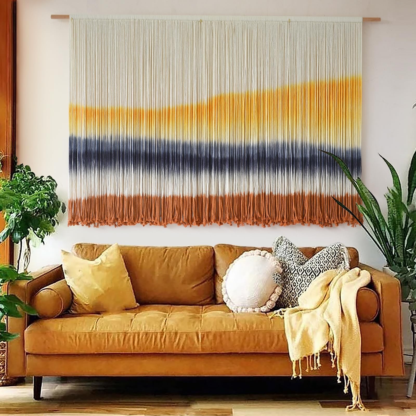 Boho Home Decor Macrame Wall Hanging Dip Dyed Tapestry 57 W x 35 L