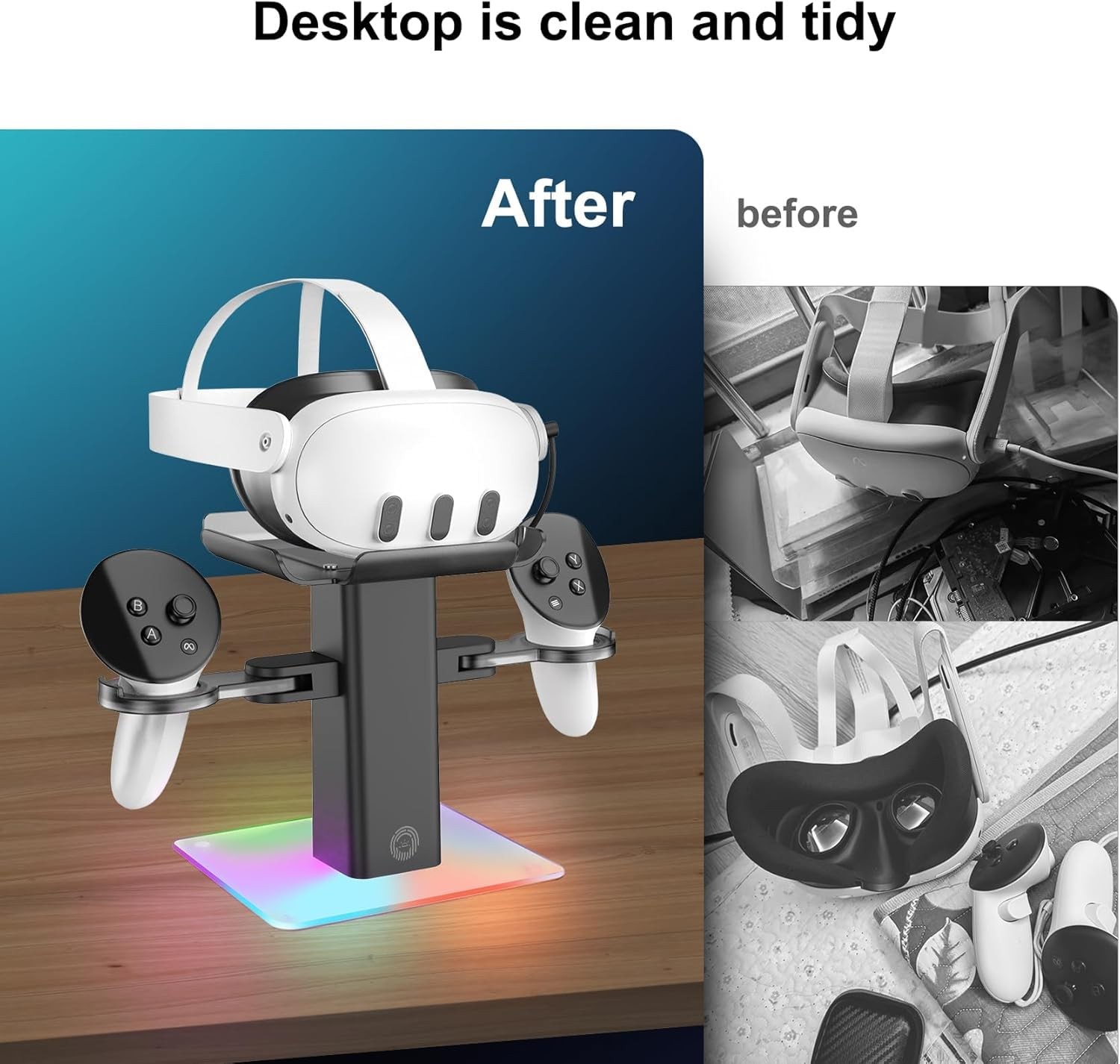 VR Charging Display Stand with LED Lights for Quest 3/3S/2 - Fast Dock