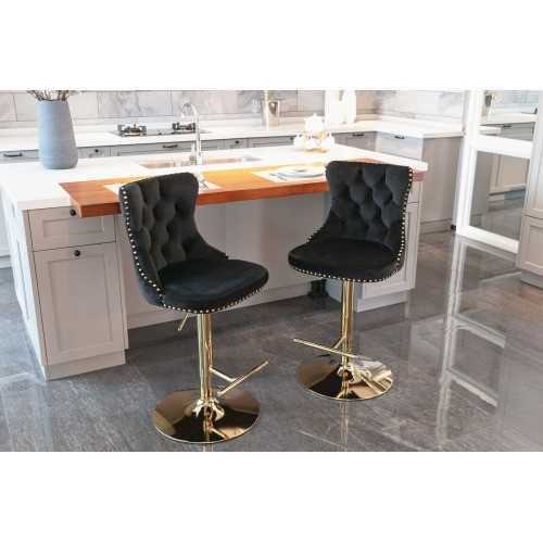 Golden Swivel Velvet Barstools Adjusatble Seat Height From 25-33 Inch Black