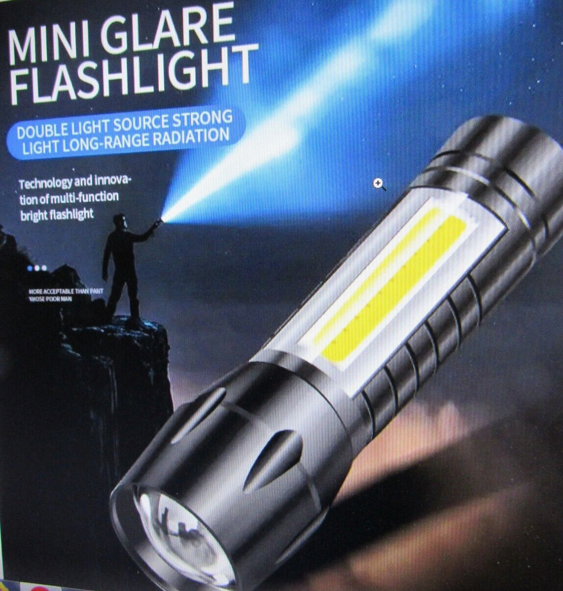 Mini USB charged pocket flashlight, 5 FUNCTIONS, LIGHTWEIGHT, DURABLE, BRIGHT