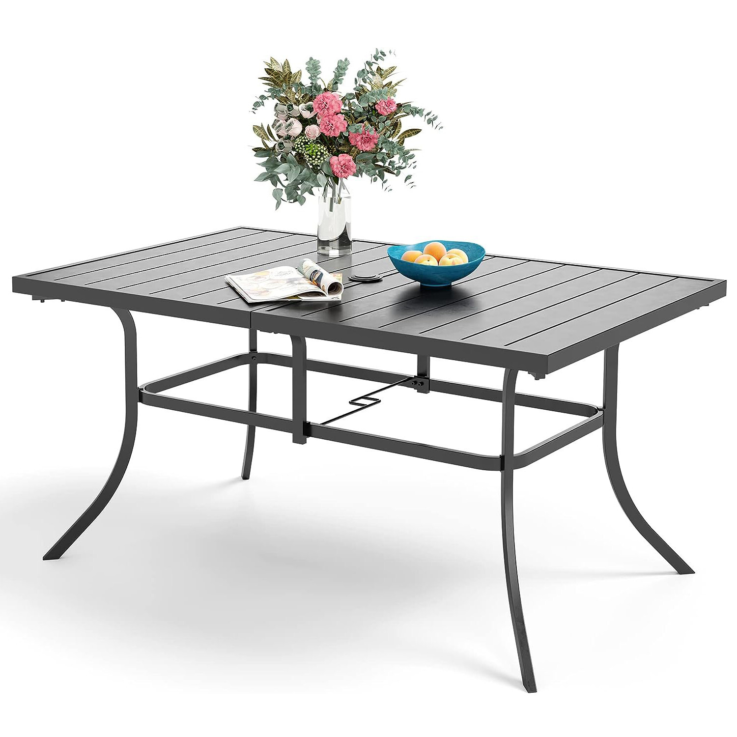 Patio Dining Table with 1.9" Umbrella Hole for 6 Person Metal Outdoor Tables