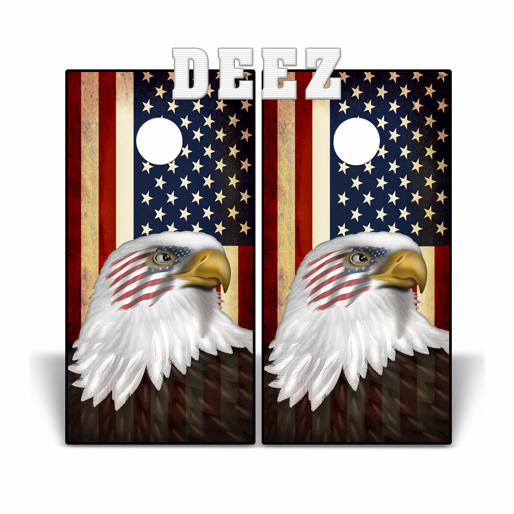 Cornhole Wraps AMERICAN FLAG EAGLE USA Beanbag Toss Vinyl Decal Wrap Rustic (V2)