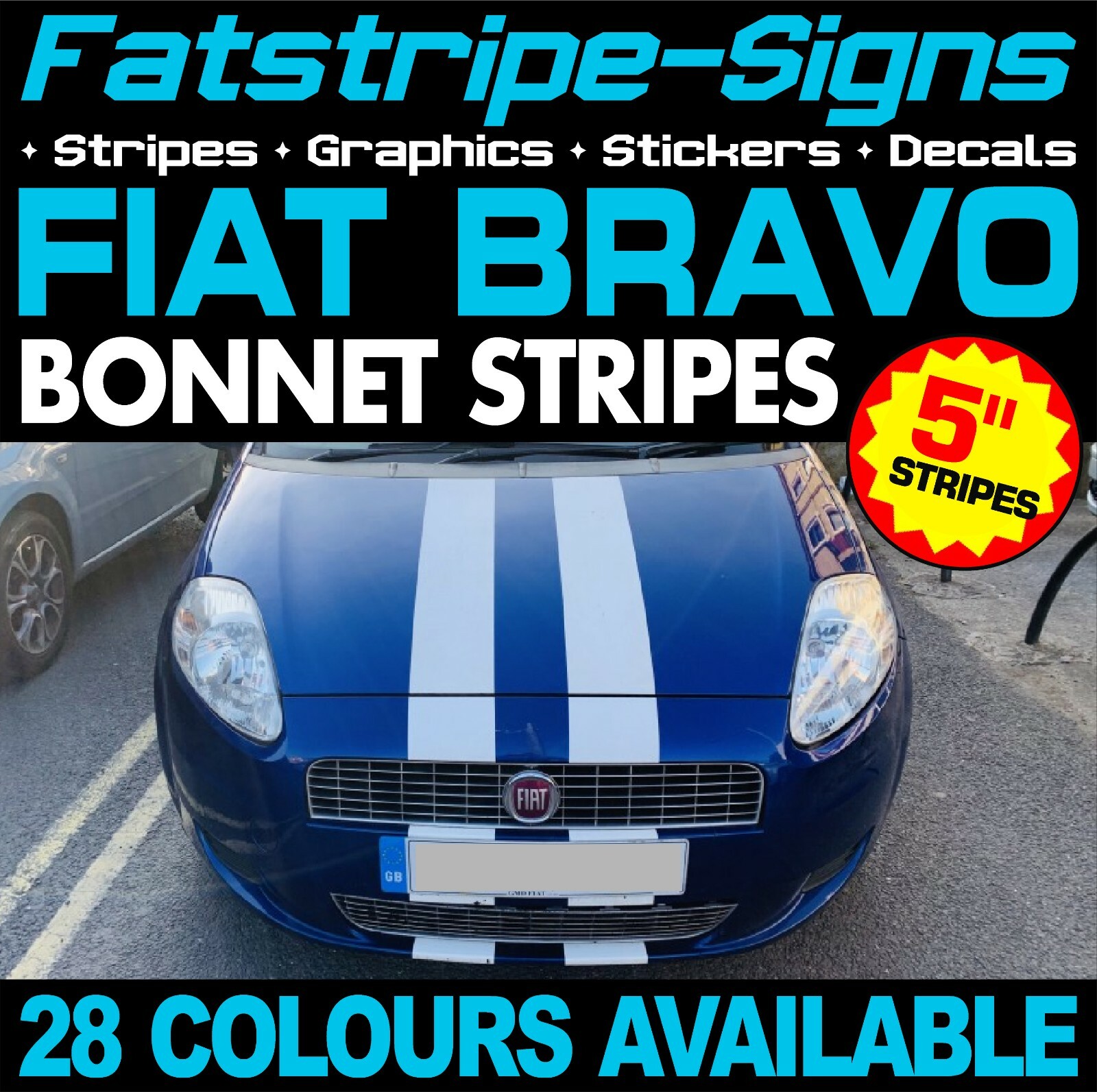 fits Fiat Bravo Stripes Graphics Stickers Decals Car Vinyl 5"