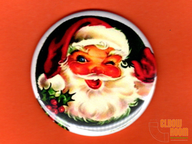 One 2.25" round Santa Claus fridge/locker magnet vintage sign