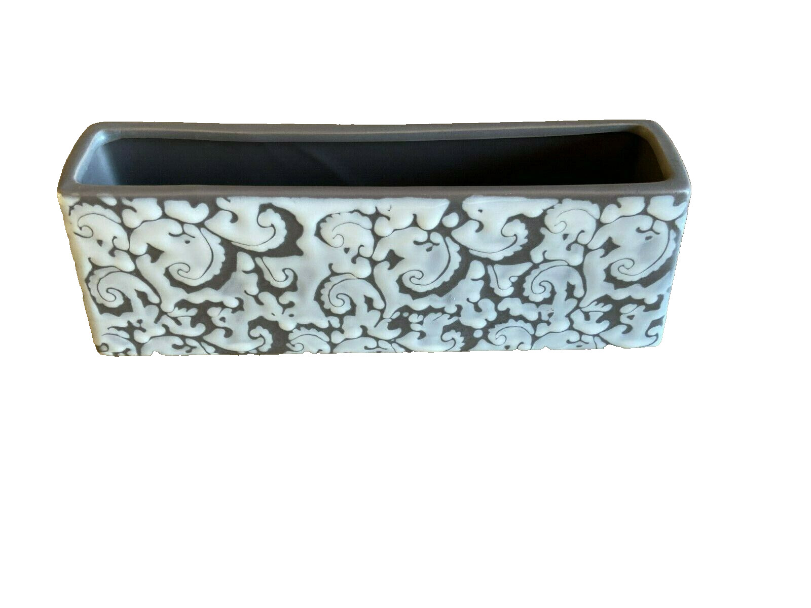 Vtg Ceramic Rectangle Table Planter Centerpiece Beige White Paisley Swirl EUC