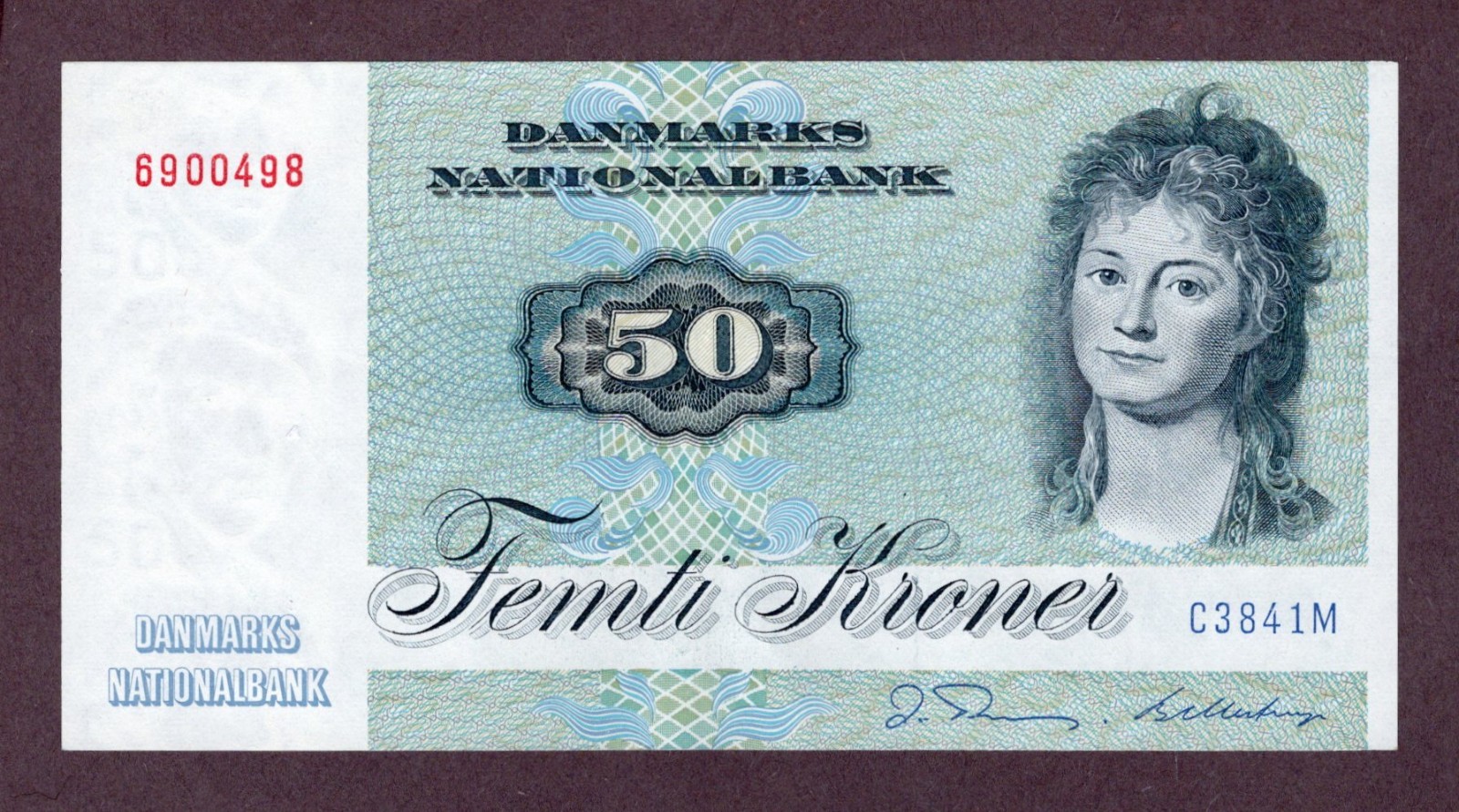 DENMARK 50 KRONER Banknote 1984 Condition II+ XF+ SPL+ S/N C3841M/6900498 P. 50f