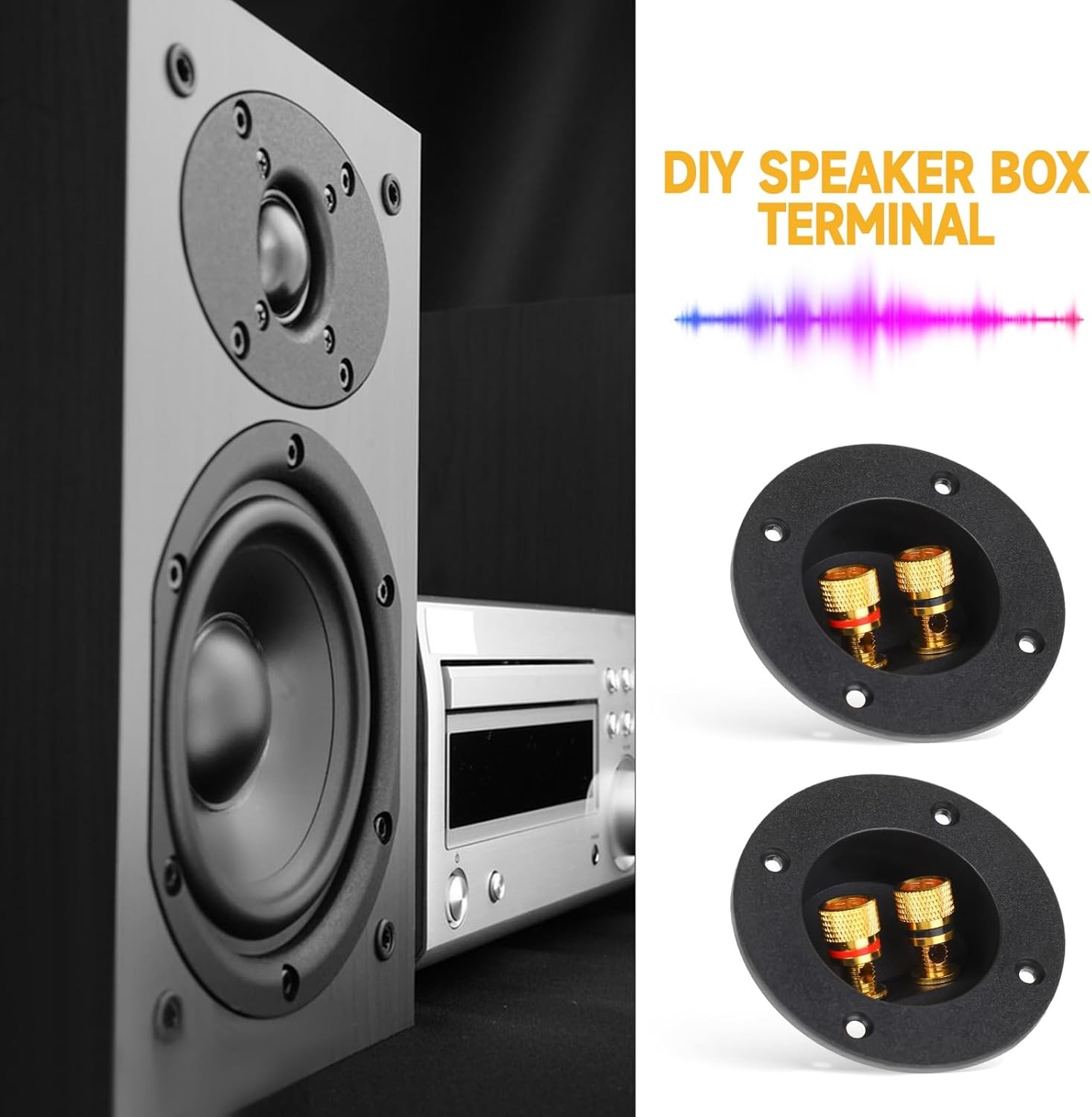 2 Pcs Black Speaker Box Terminal Cup 3 Inch 2-Way Spring Loaded Jacks...