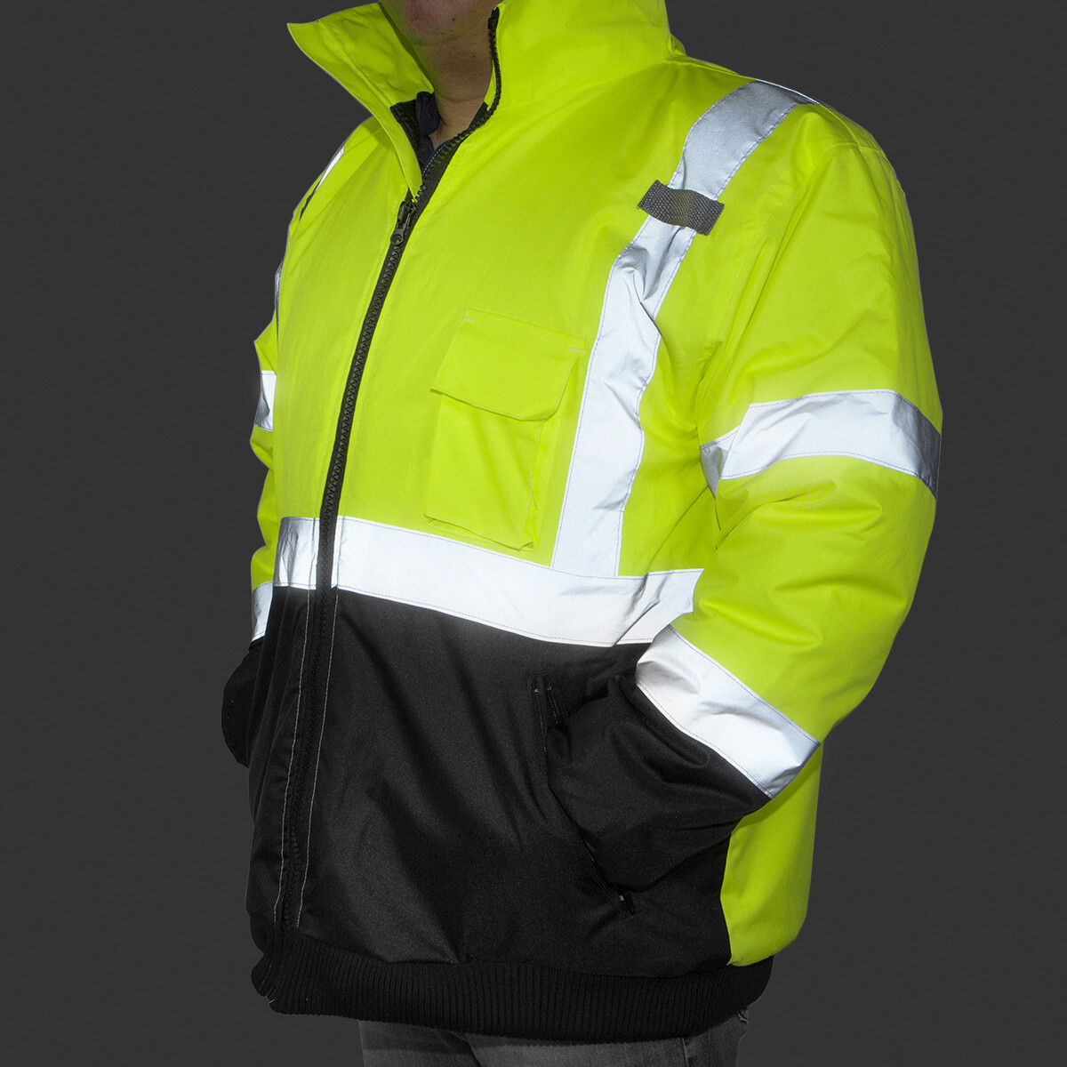 Hi-Vis Class 3-Safety Jacket Neon Reflective Coat Bomber Jacket Size XL