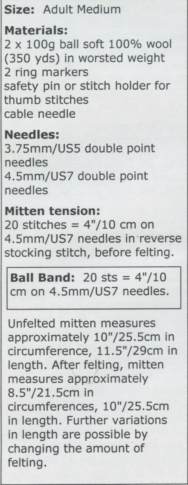 Cabin Fever Knitting Pattern 132 Aran Mittens to Felt