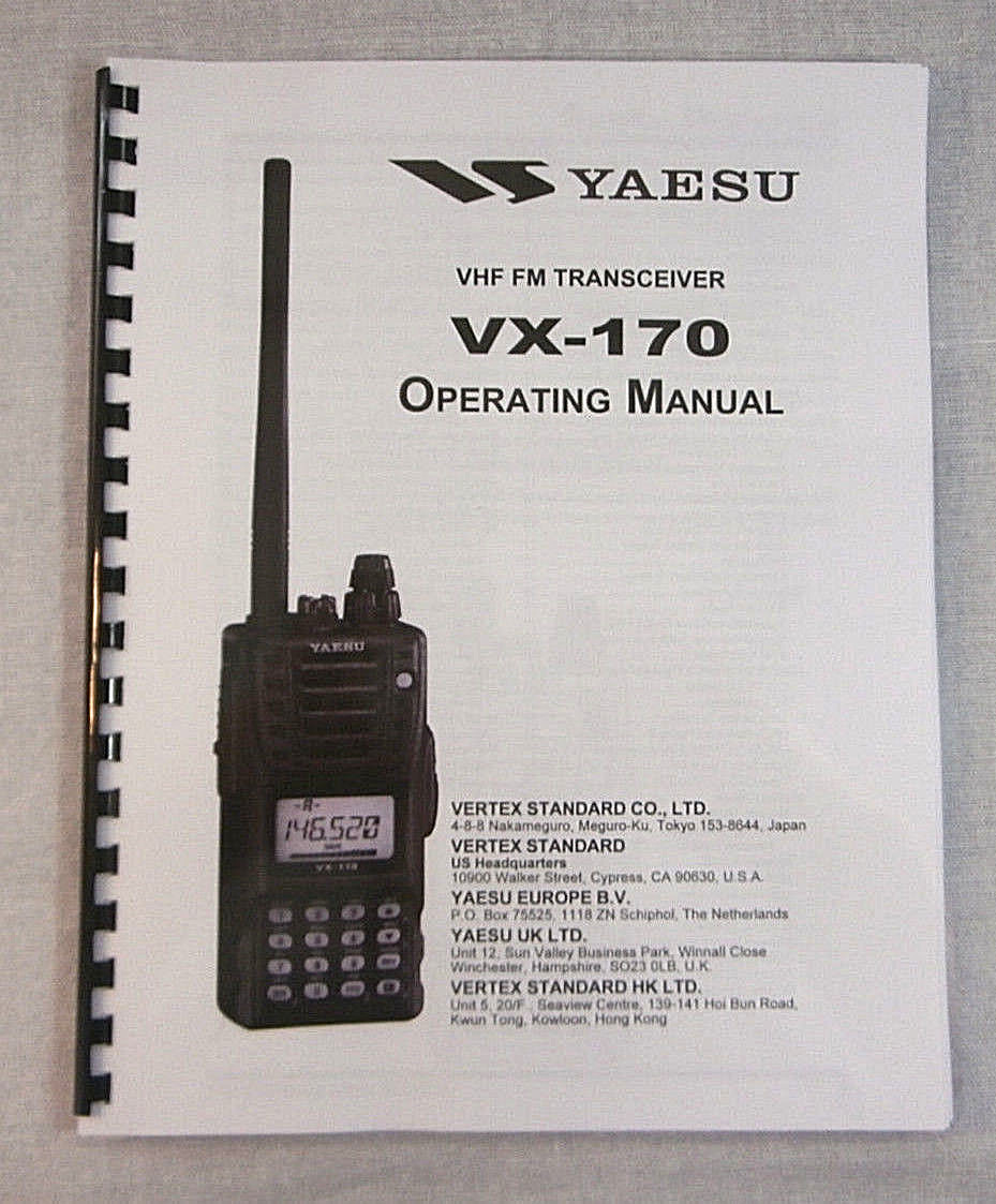 Yaesu VX-170 Operating Manual - Premium Card Stock Covers & 28 LB Paper!