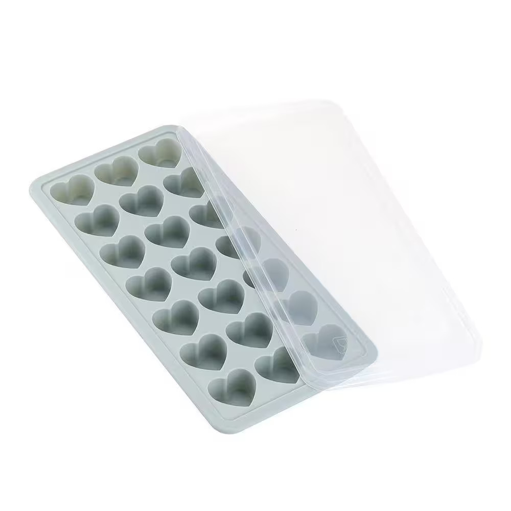 21-Cavity Silicone Heart Ice Cube Tray with Lid Blue Nonstick Mold for Candy Gel