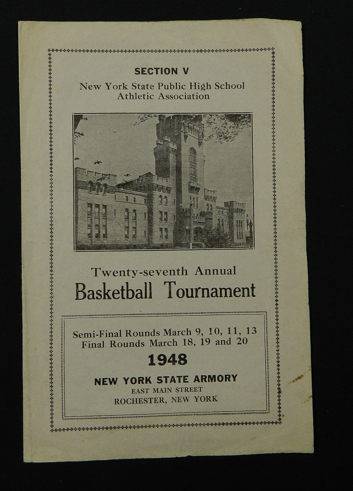 1948 HIGH SCHOOL BASKETBALL ROCHESTER NY SECTION 5 TOURNAMENT PROGRAM